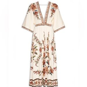 FARM Rio Floral Cream Midi Dress Size S